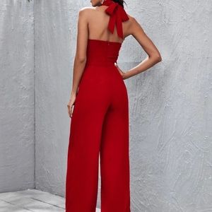 Red strapless tie string jumper